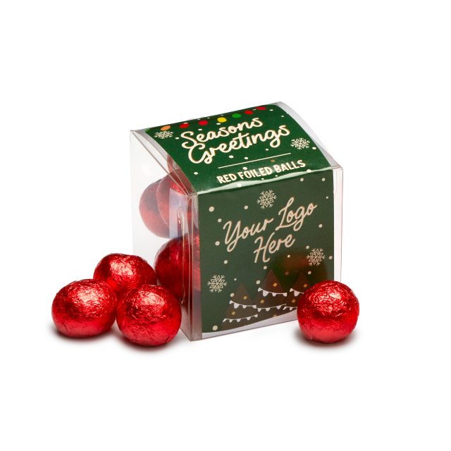 Winter Collection `25 – Clear Cube – Red Foiled Balls